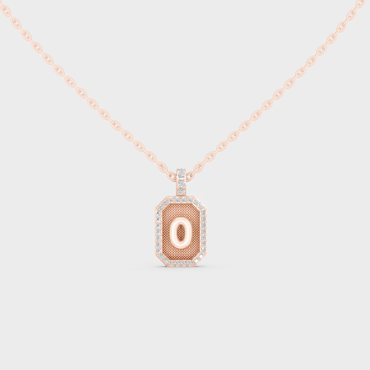 Chic Blush Pink "O" Alphabet Lab Grown Diamond Pendant in Solid 14K Rose Gold